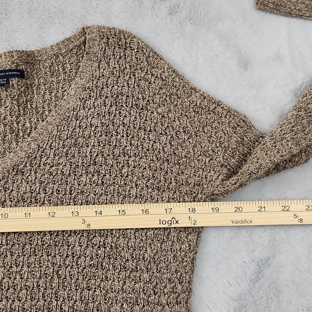 American Eagle XS Marled Knit V-Neck Sweater Beige Long Sleeve Cozy - Picture 8 of 12